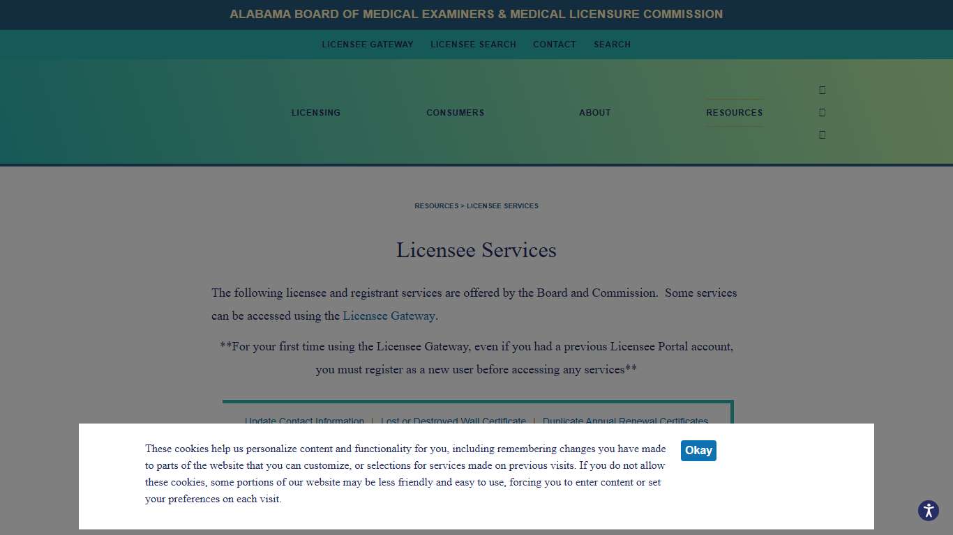 Licensee Services Alabama Board of Medical Examiners & Medical Licensure Commission